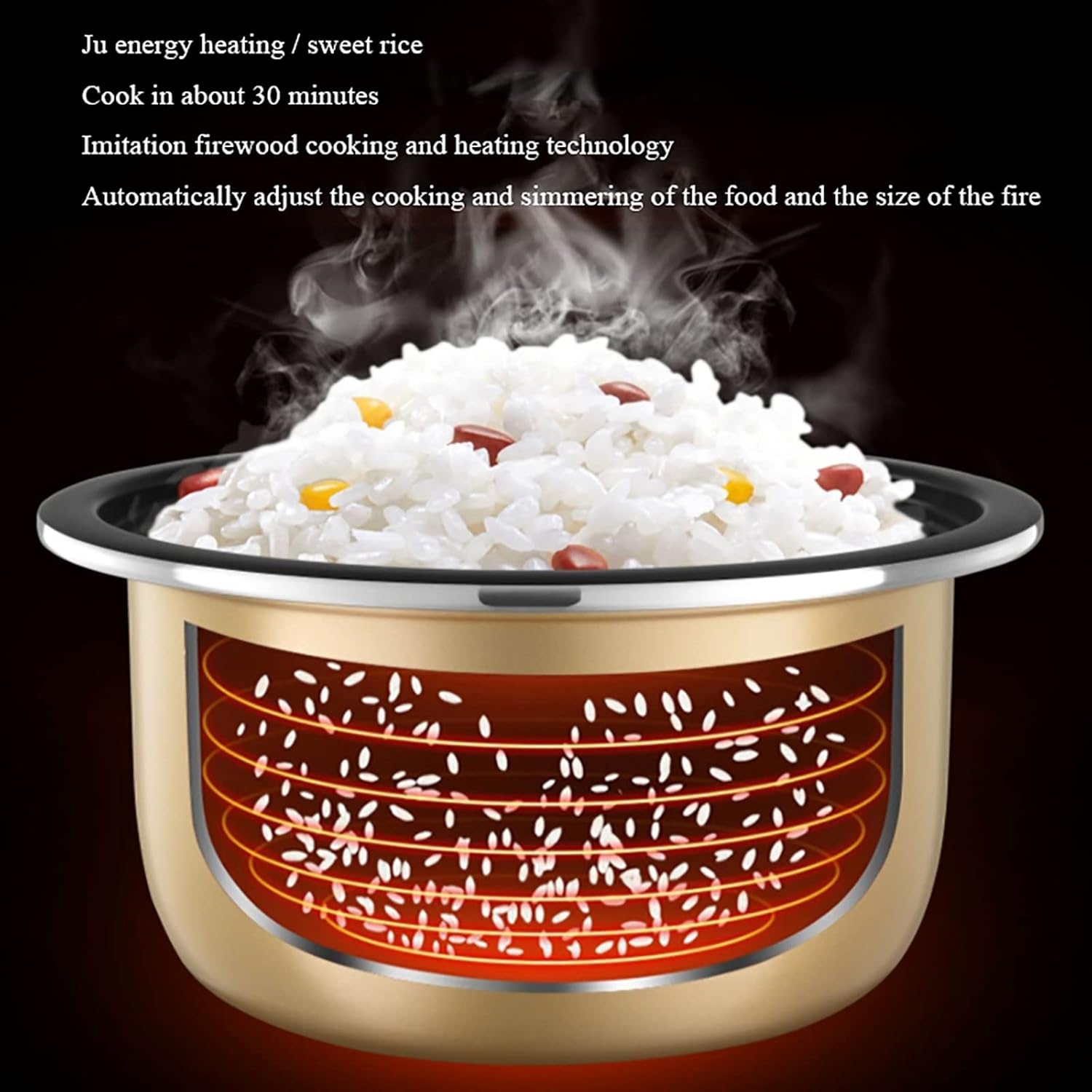 Rice Cooker with Steamer (3-6L) Home old fashioned Rice Cooker, Automatic Thermal Insulation,Non-stick Inner，for 2-10 People 220-240V US/EU(4L)