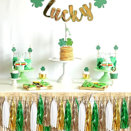 Miniatura 8 de Guirnalda de flecos metálicos de flecos de papel de aluminio dorado verde salvia, beige, menta, flecos de borlas, serpentinas para flotadores de