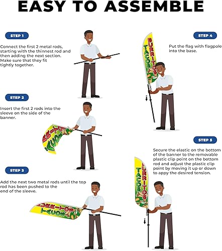 Miniatura 6 de DreamController - Bandera de plumas de tacos y burritos (11.5 pies x 2.5 pies)  Bandera alta para publicidad de negocios al aire libre  Bandera