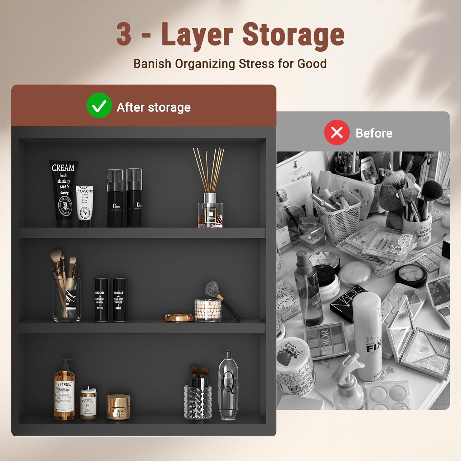 16x24 Inch Medicine Cabinet - Surface Mount or Recessed Bathroom Mirror Cabinet with Storage, Metal Framed, Sturdy & Easy Installation（Gold）