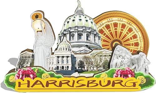 Imán de Harrisburg de Estados Unidos para nevera, de madera, 3D, monumentos, viajes, coleccionables, recuerdos, decoración hecha a mano 2