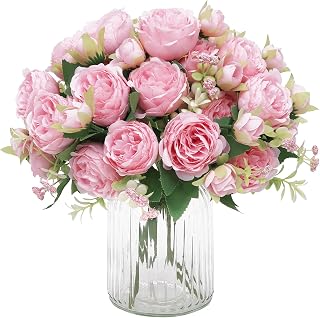 MARTINE MALL 2 Packs Light Pink Artificial Peonies Silk Flowers Bouquet - Realistic Fake Peonies for Wedding Table Home Decor