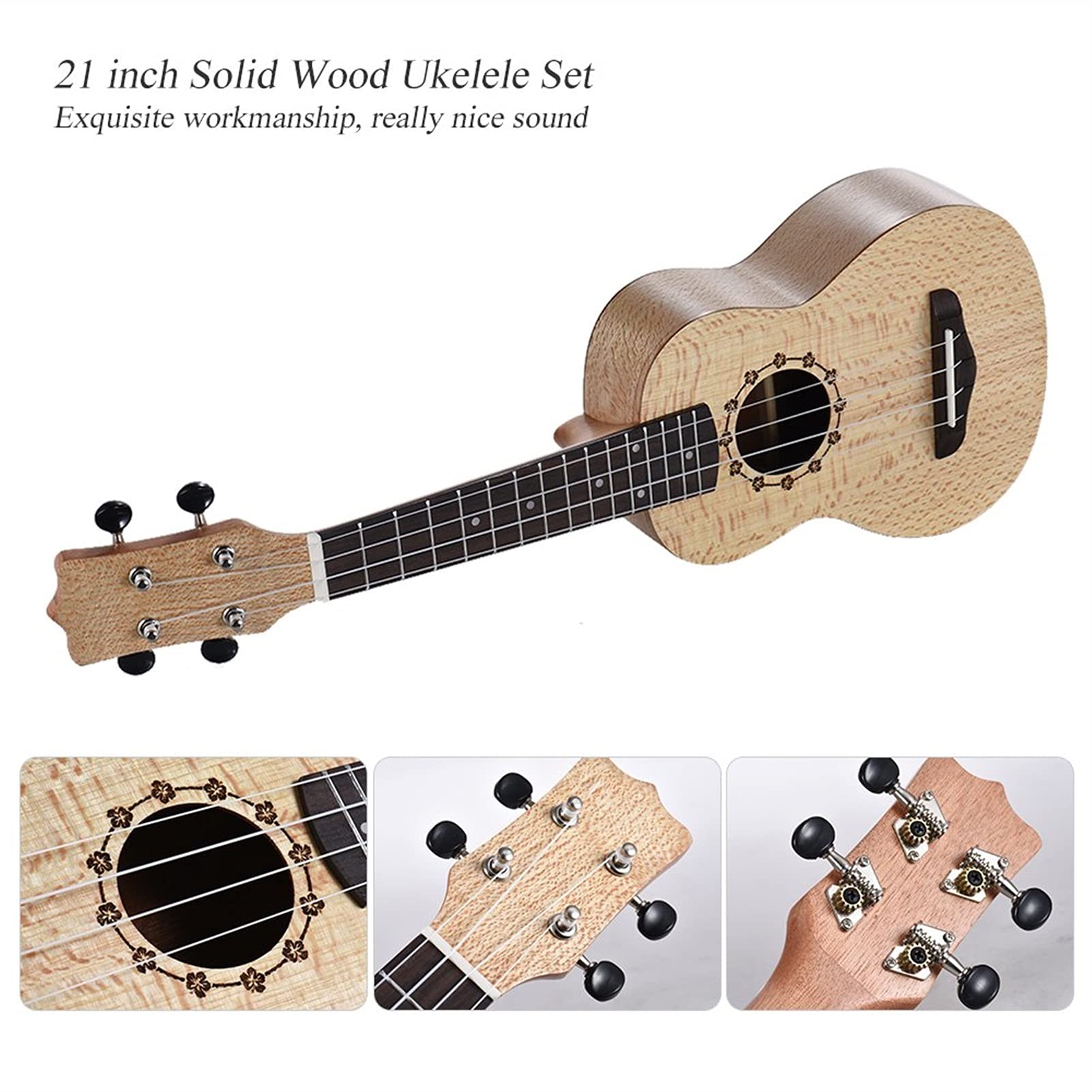 Ukeleles Soprano Ukelele 21 Pulgadas Fijando Guitarra Hawaiana Ukulele Conjunto con Correa De Sintonizador Nylon String Pick