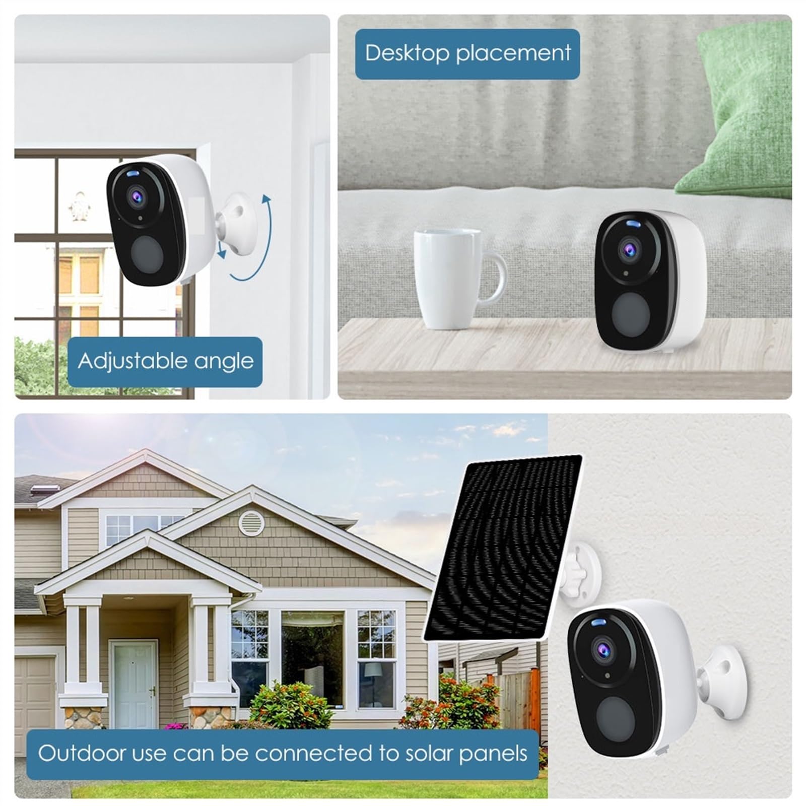 Telecamera Wifi Esterno, Telecamera di sicurezza solare UHD 2K 2.4 Rilevazione PIR esterna Faretto audio a 2 vie Telecamera con batteria ricaricabile for interni ,Sicurezza, Antifurto(Solar Cam Add 64