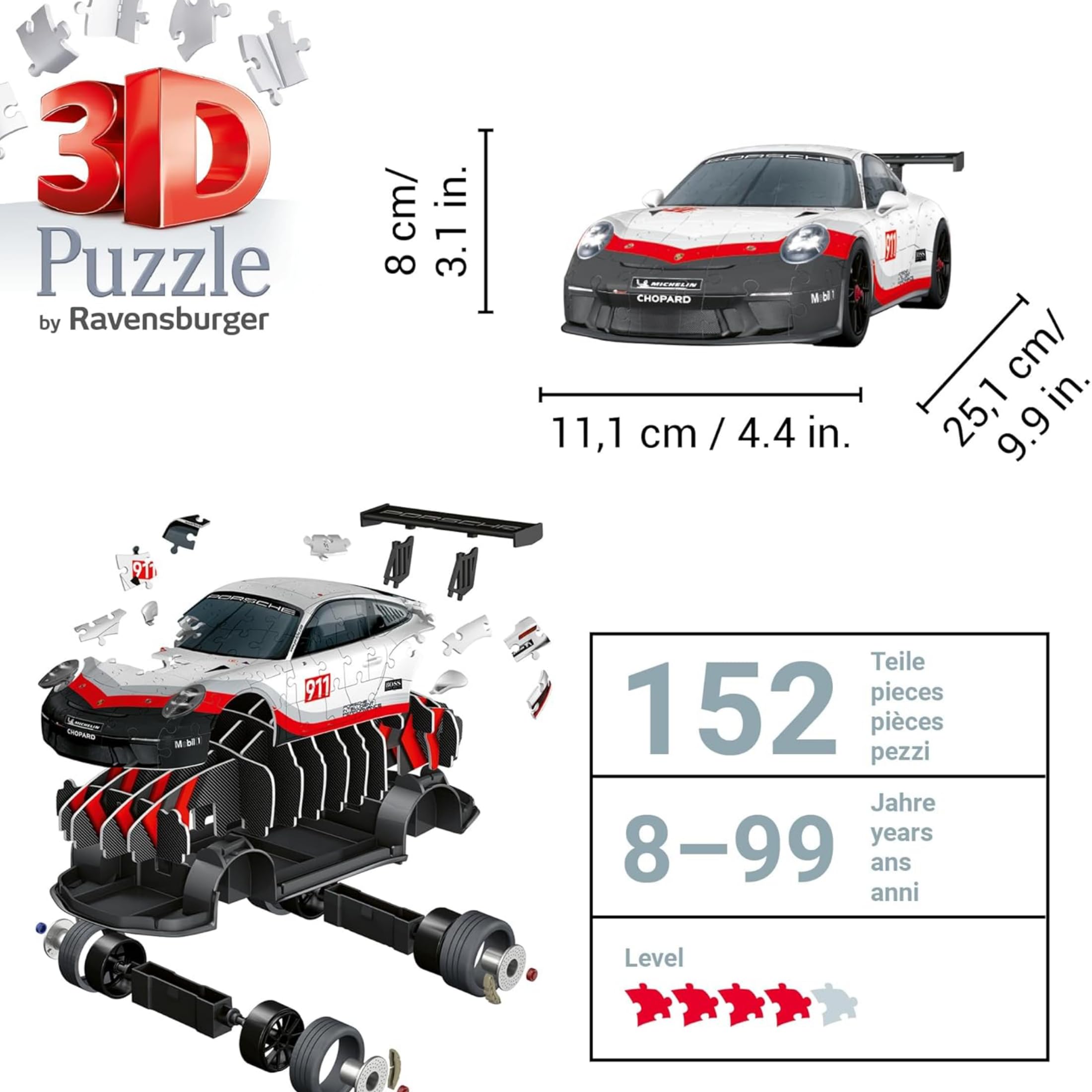 Ravensburger - Puzzle 3d Porsche 911 GT3 | Puzzle 3d Per Adulti E