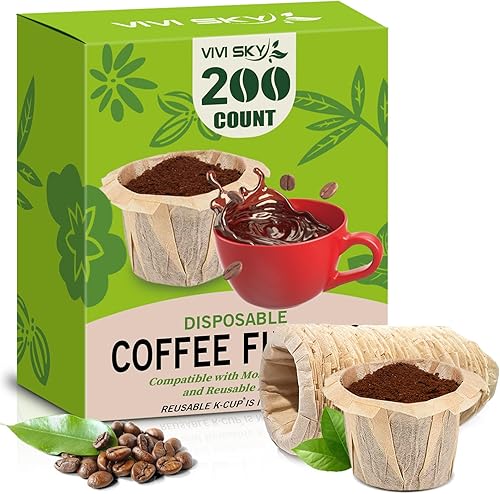 VIVI SKY Filtros K Cup desechables, 200 filtros de café para cafeteras Keurg Single Serve 1.0 y 2.0, filtros de papel para uso con la mayoría de