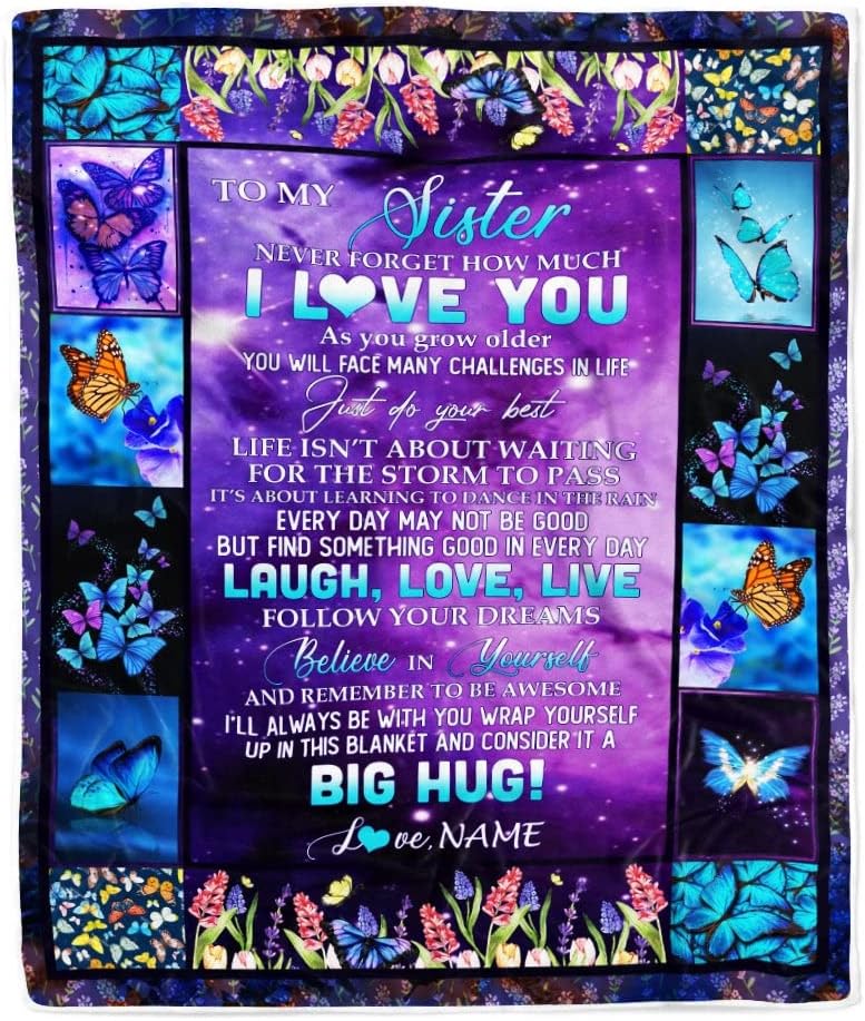 Personalized to My Sister Blanket from Brother Even When I'm Not Close Sunflower Sister Birthday Gifts Graduation Christmas Customized Fleece Throw Blanket (30 x 40 in Baby Size)