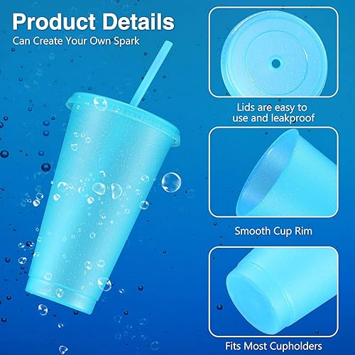 Miniatura 3 de Amyhill 12 vasos reutilizables con purpurina con tapas y pajillas, vaso de plástico de 24 onzas, taza de viaje para café helado, tazas de fiesta