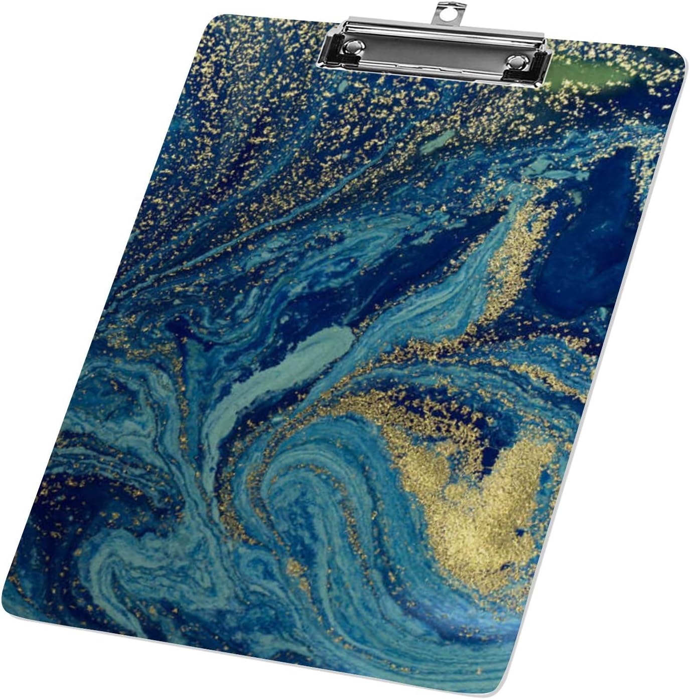 DIDXG Cute Clipboard, A4 Letter Size Acrylic Clipboard with Sliver Clip, Clip Board Clipboard for Kids, Women, Man, Teacher, Students, Office, Nurses (Blue Marble)