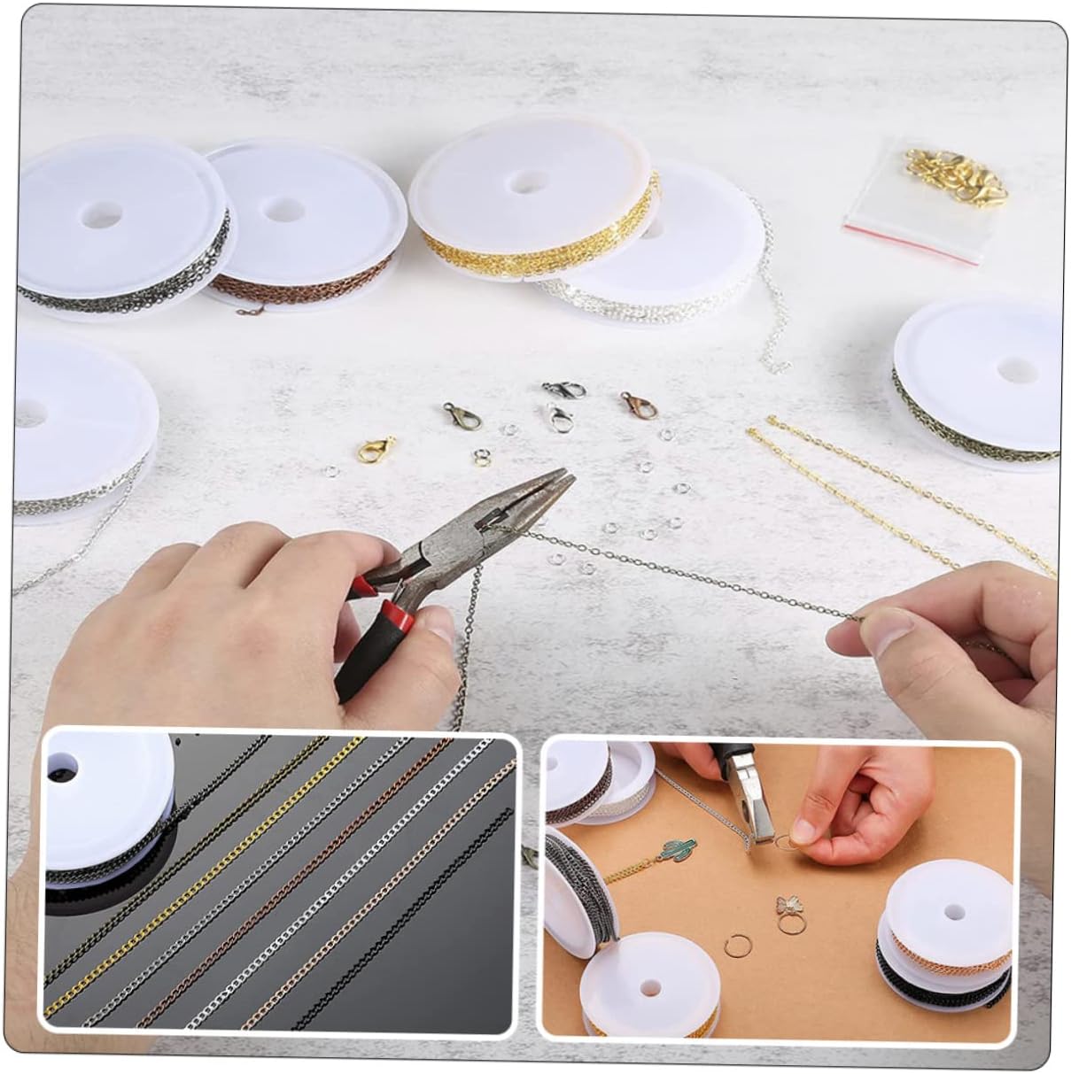 DOITOOL 8rolls Colors of Flat Iron Chain Jewelry Making Accessories Versatile Cable Chains for Bracelets Necklaces and More for Handmade Crafts and Unique Designs