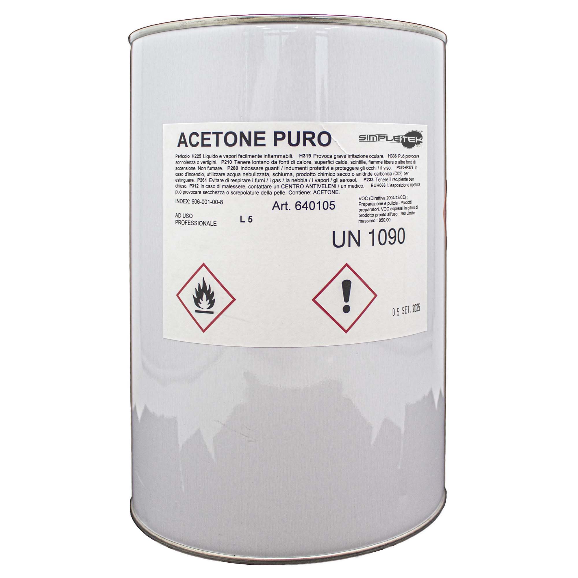 SIMPLETEK - Acetone per Rimozione Pulizia Smalto Unghie Puro Vernici Macchie Grasso 5000 ml