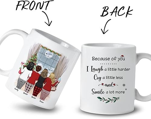 Miniatura 44 de Gossby Taza de café de Navidad personalizada para amigas, regalos de amistad personalizados para mujeres con diseño, nombre, regalo de mujer para 3