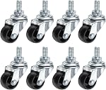 PATIKIL 1.5 Inch Threaded Swivel Casters, 8 Pack Wire Shelf Caster Wheels Stem Wheels Wire Shelving 110lb/50kg Load Capacity for Rolling Cart Wheels Furniture Replacement, Black