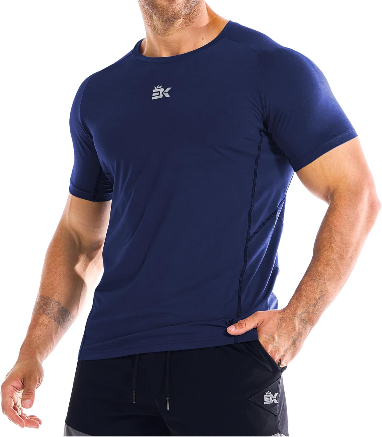 BROKIG Men's DiamondGrid Workout Gym Shirt-Breathable Short Sleeve Muscle Tee,Quick Dry Crewneck Top for Bodybuilding - Image 6