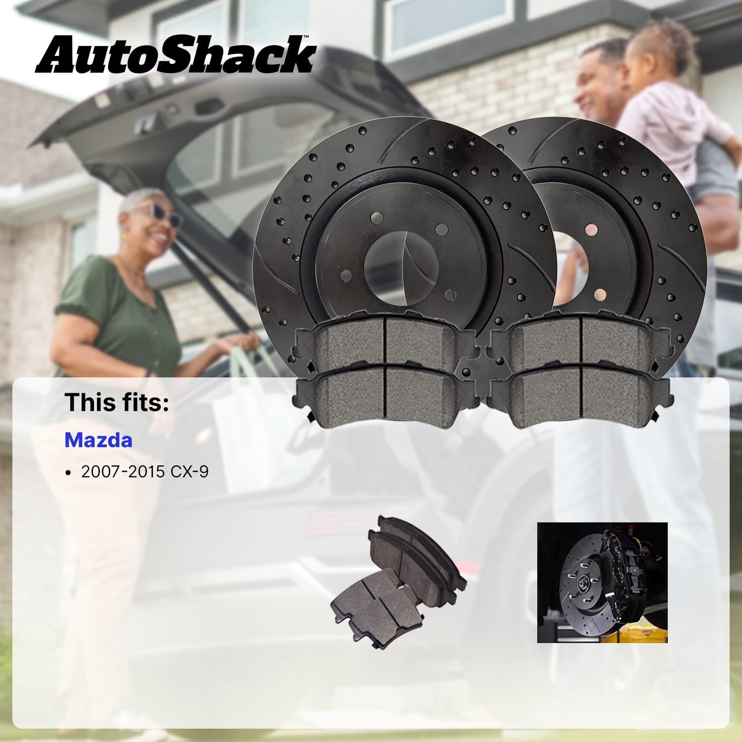 AutoShack Front Vented Drilled & Slotted E-Coated Brake Rotors Black Finish + Premium Ceramic Pads 6-PC Brake Kit Replacement for 2007-2015 Mazda CX-9 NightGuard 12.59" (319.8 mm)