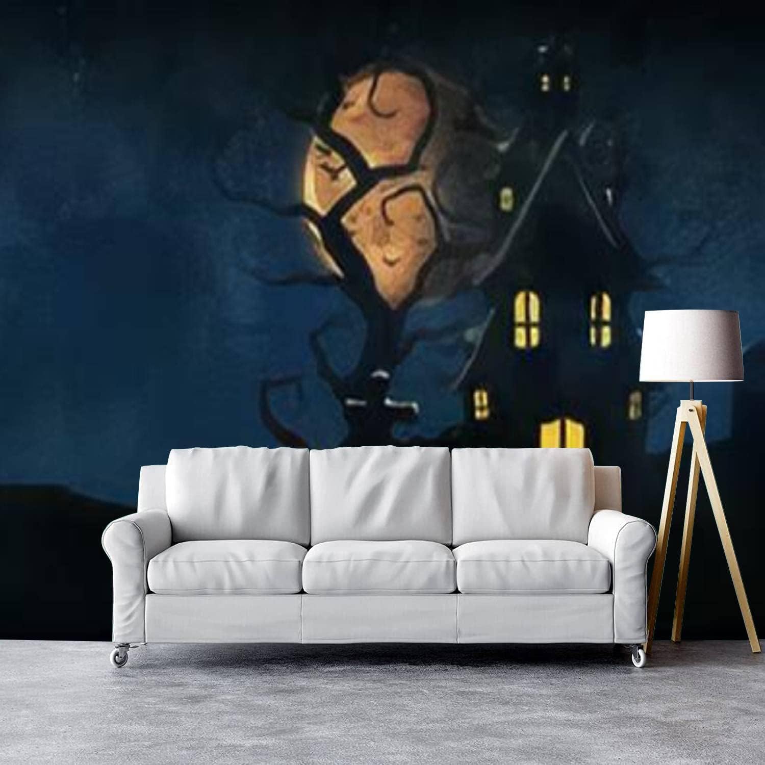 Modern Wallpaper Murals 3D rendering Halloween haunted house bats pumpkins graves at misty night Peel and Stick Removable Self-Adhesive PVC Wall Stickers for Nursery Kids Bedroom TV Wall Decor