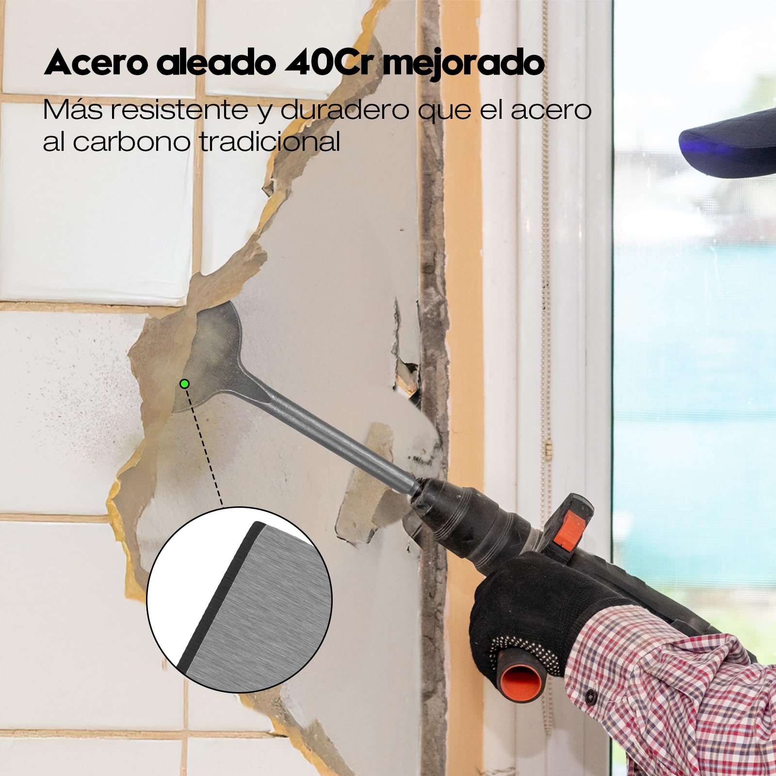 Juego de 2 Cincele SDS Plus, Cincel Plano y Angular de 20°, 250mm x 75mm, Acero Aleado 40Cr, Cinceles para Martillo Demoledor, Cincel SDS para Azulejos, Hormigón, Mampostería, Yeso