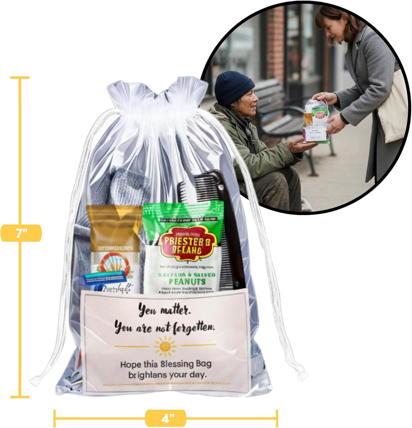 Homeless Care Package (5 Count) – Complete Hygiene Kits for Homeless Includes Food, Socks, First Aid and Personal Care Items – Ideal Homeless Blessing Bag for Outreach and Charity