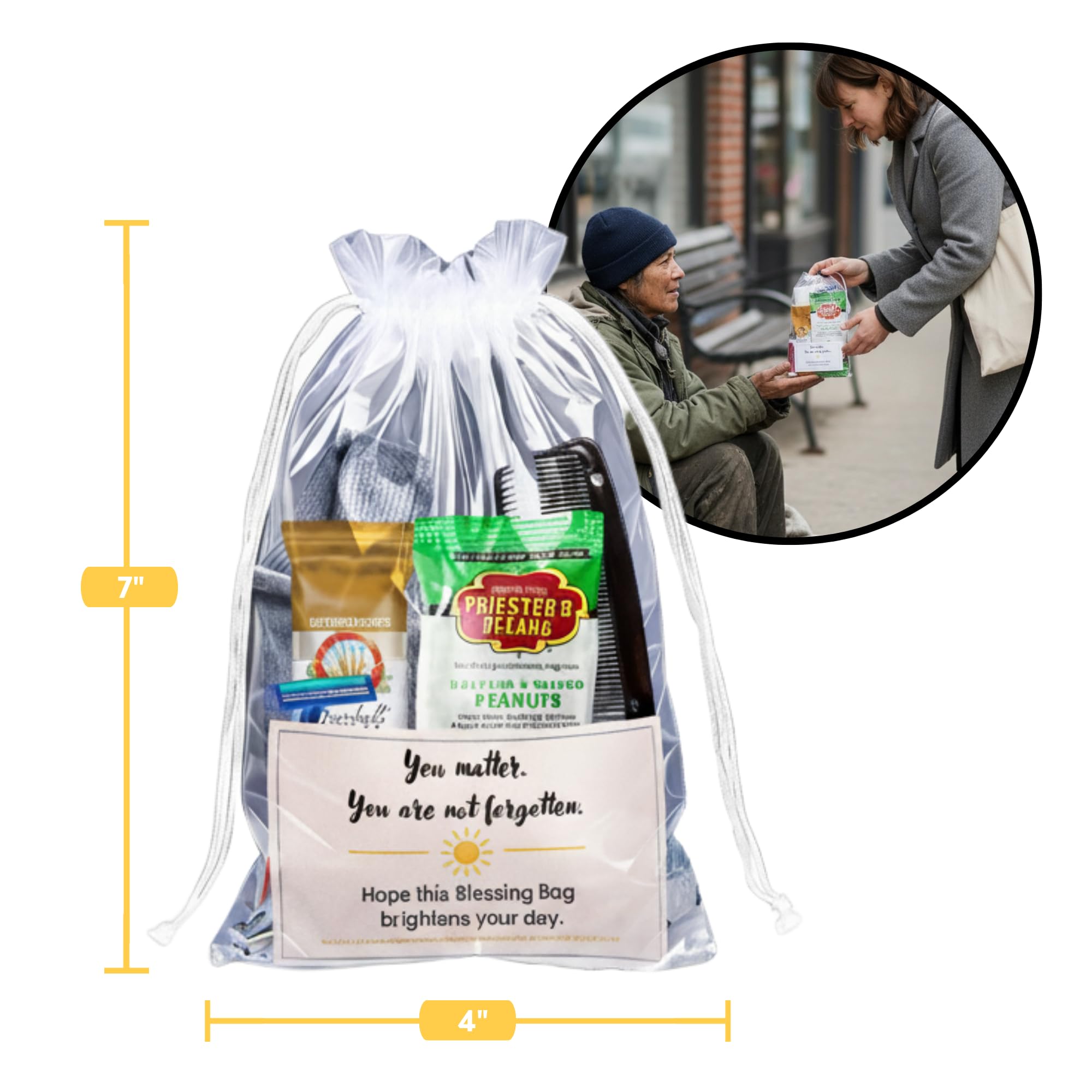 Homeless Care Package Hygiene Kits with Food, Socks and Personal Care Items