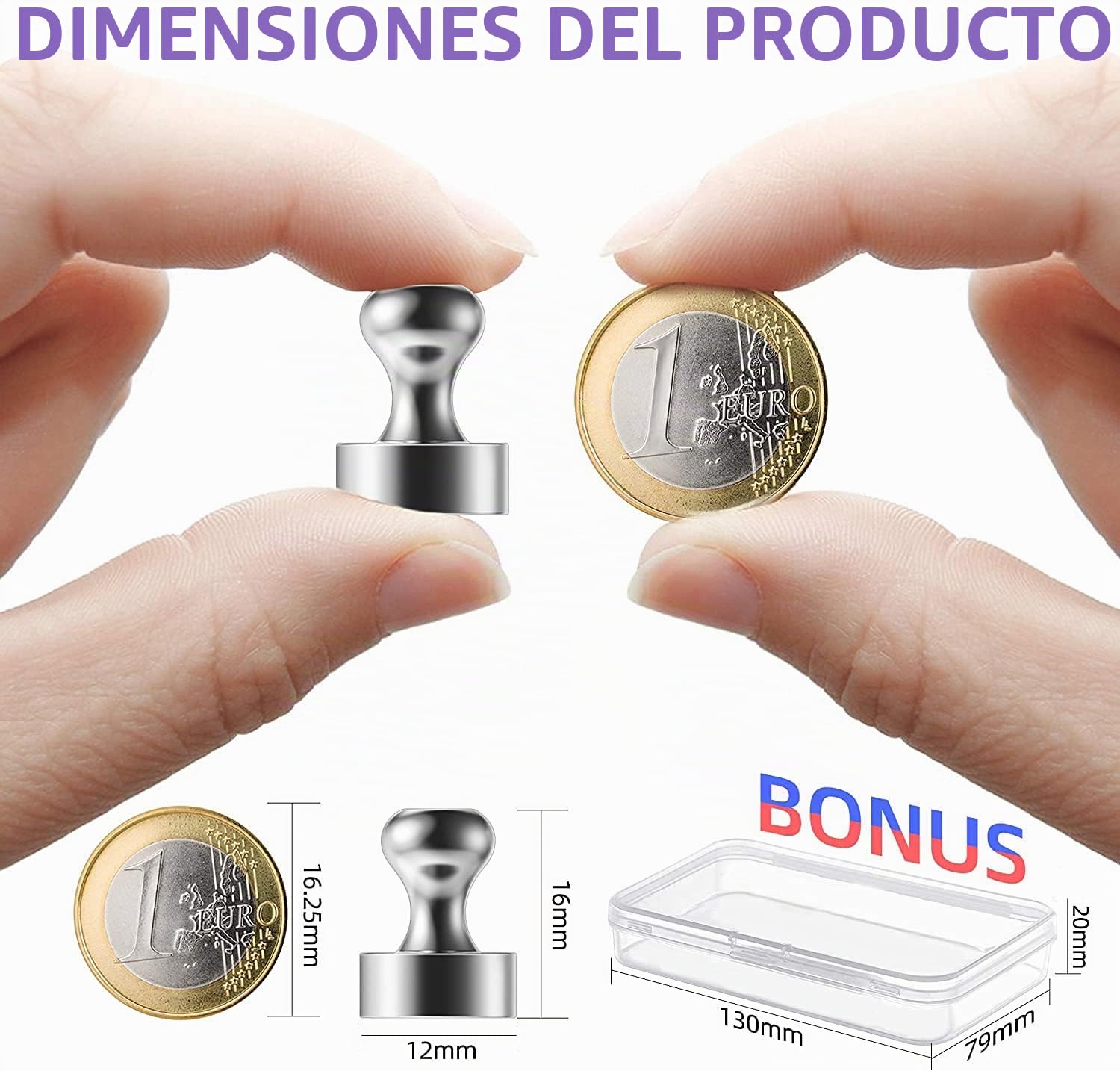 Imán 24 piezas, Imanes de Neodimio con Caja de Almacenamiento, N52 Potentes Imanes de 12x16mm para Pizarra Tablero Magnético Refrigerador Mini Imán Portátil
