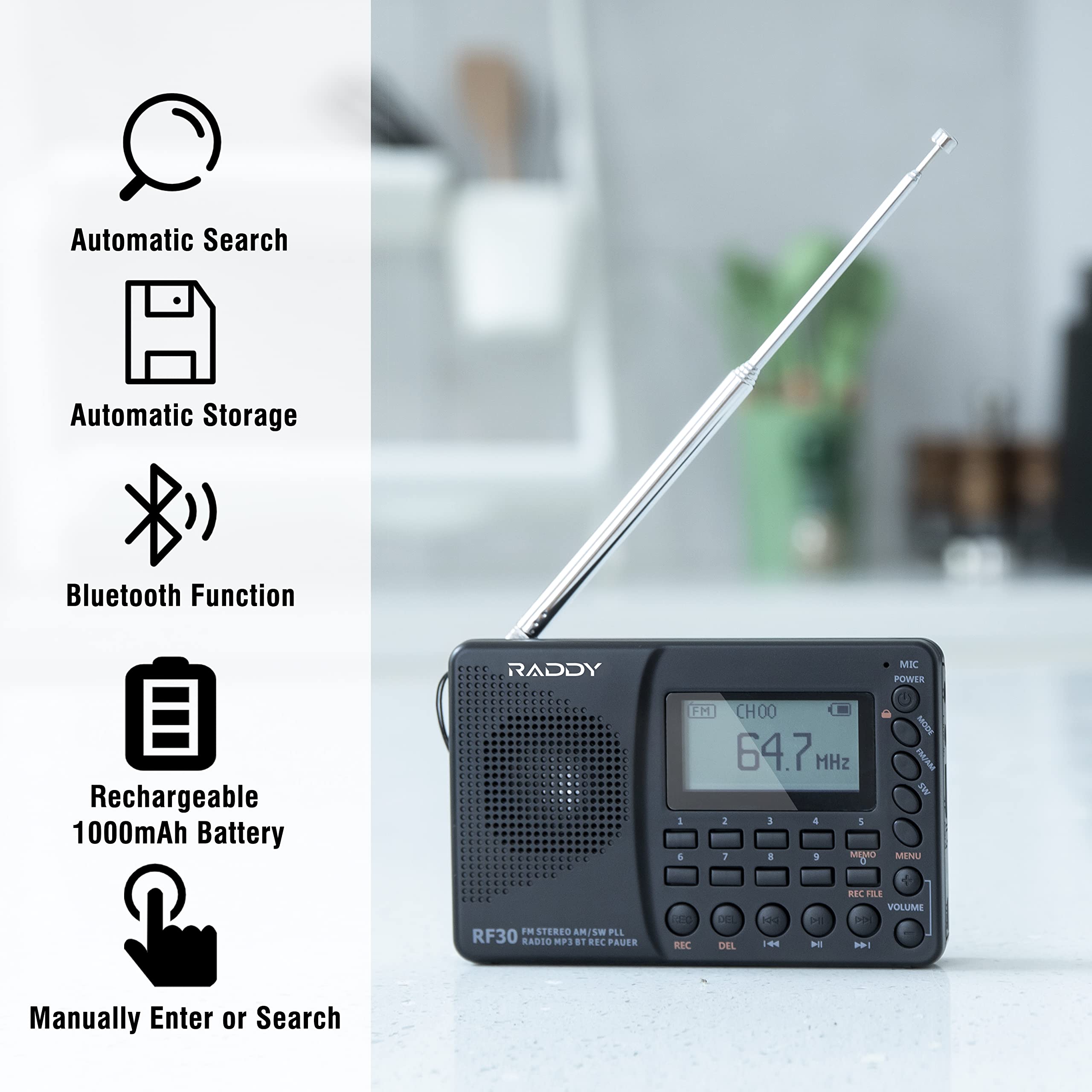 Raddy RF30 Portable Digital AM/FM/SW Radio, Digital