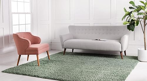 Miniatura 3 de Unique Loom Davos Shag Collection - Alfombra de área, color liso (3 pies 3 pulgadas, cuadrado, salvia)