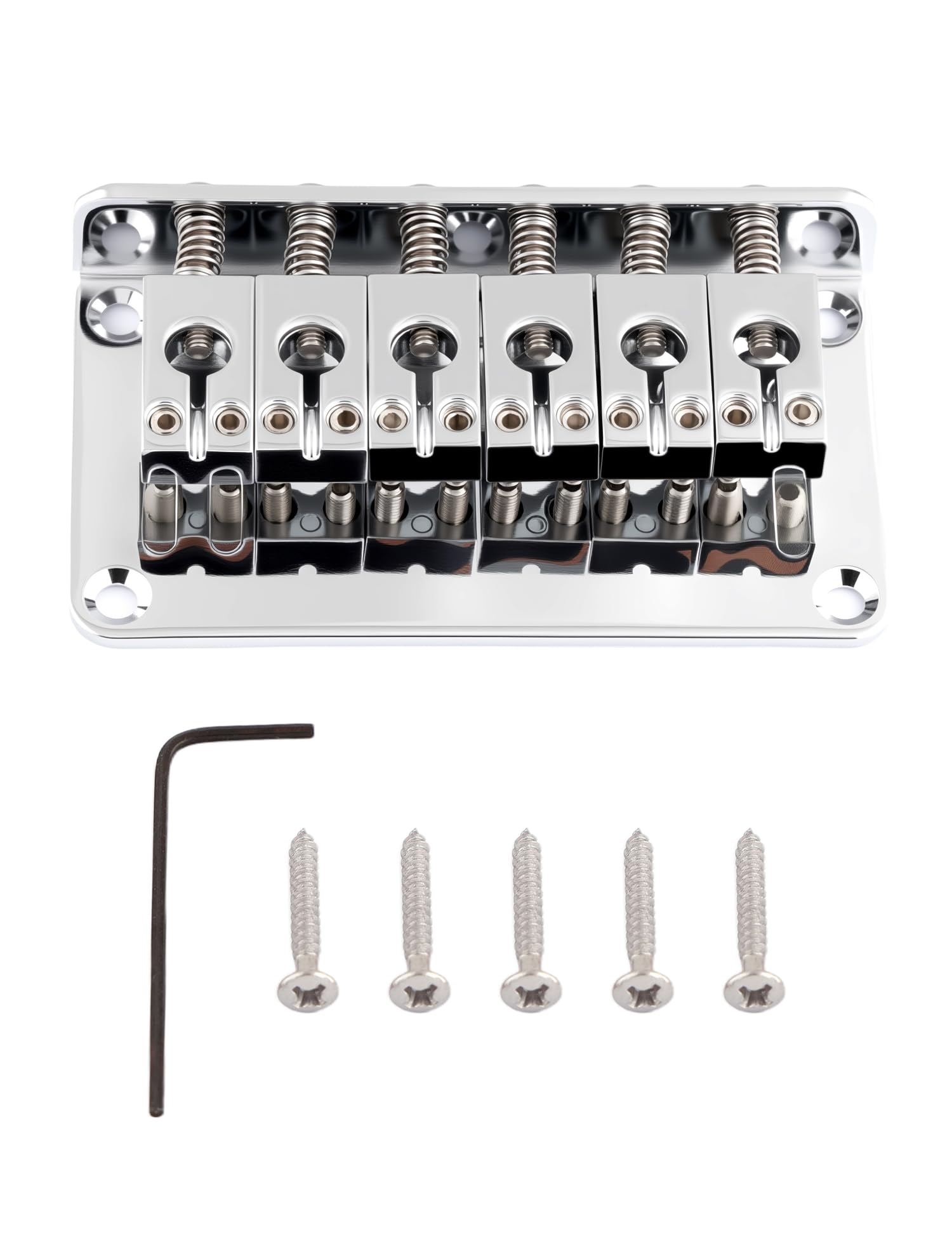 Metallor Guitar Bridge 6 Saddles Top Load or String Through Body Bridge Fixed Hardtail for Strat Tele Style Electric Guitar Parts Replacement Chrome.