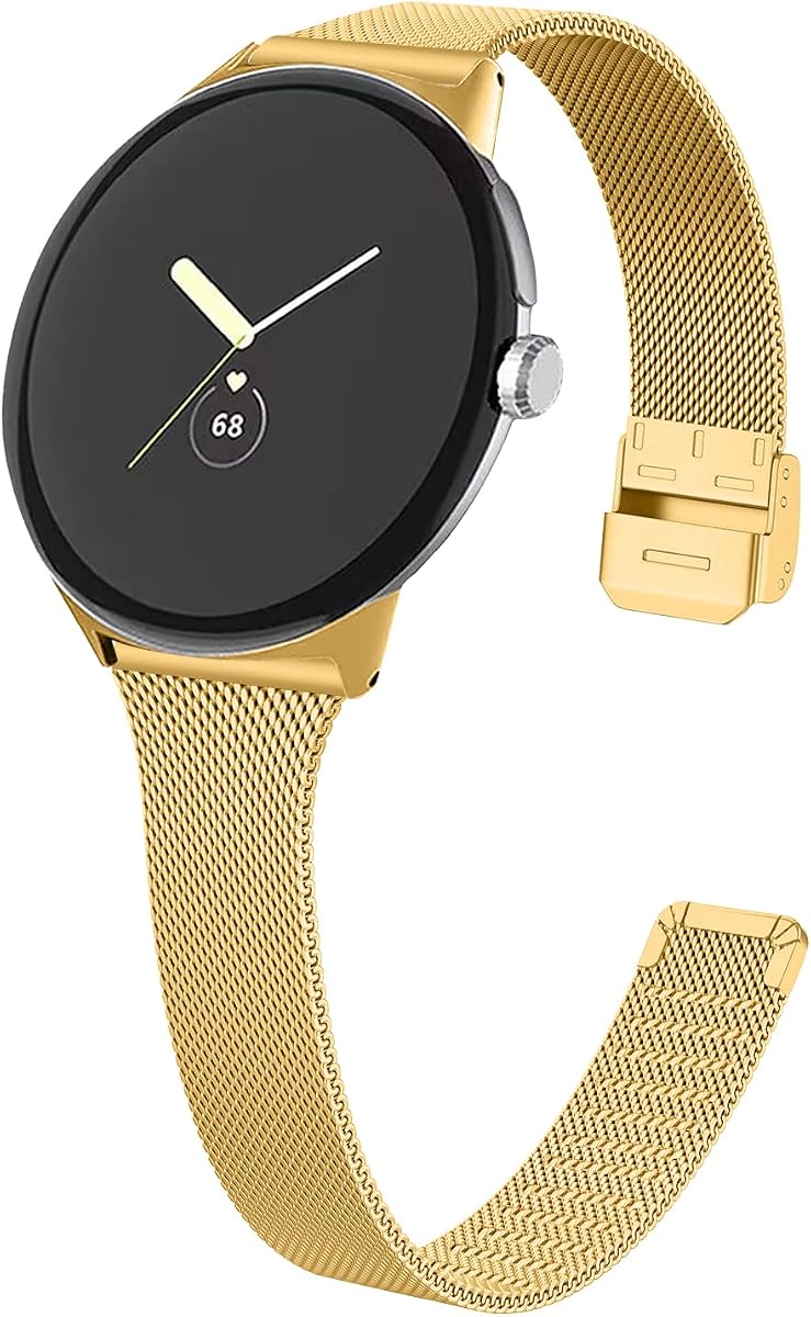 Bandas de metal delgadas para Google Pixel Watch 4 3 41 mm/2 1 banda mujeres hombres, rejillas delgadas de malla de acero inoxidable con cierre de presión de repuesto para Pixel Watch 4 3 41 mm Fitness & Health Tracker