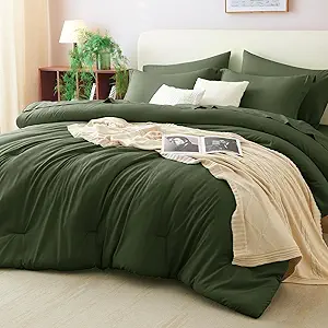 CozyLux King Size Comforter Set Olive Green, 7 Pieces Bed in a Bag King Comforter Set with Sheets, Bedding Set with Down Alternative Comforter, Fitted Sheets, Flat Sheets, Pillow Shams and Pillowcases