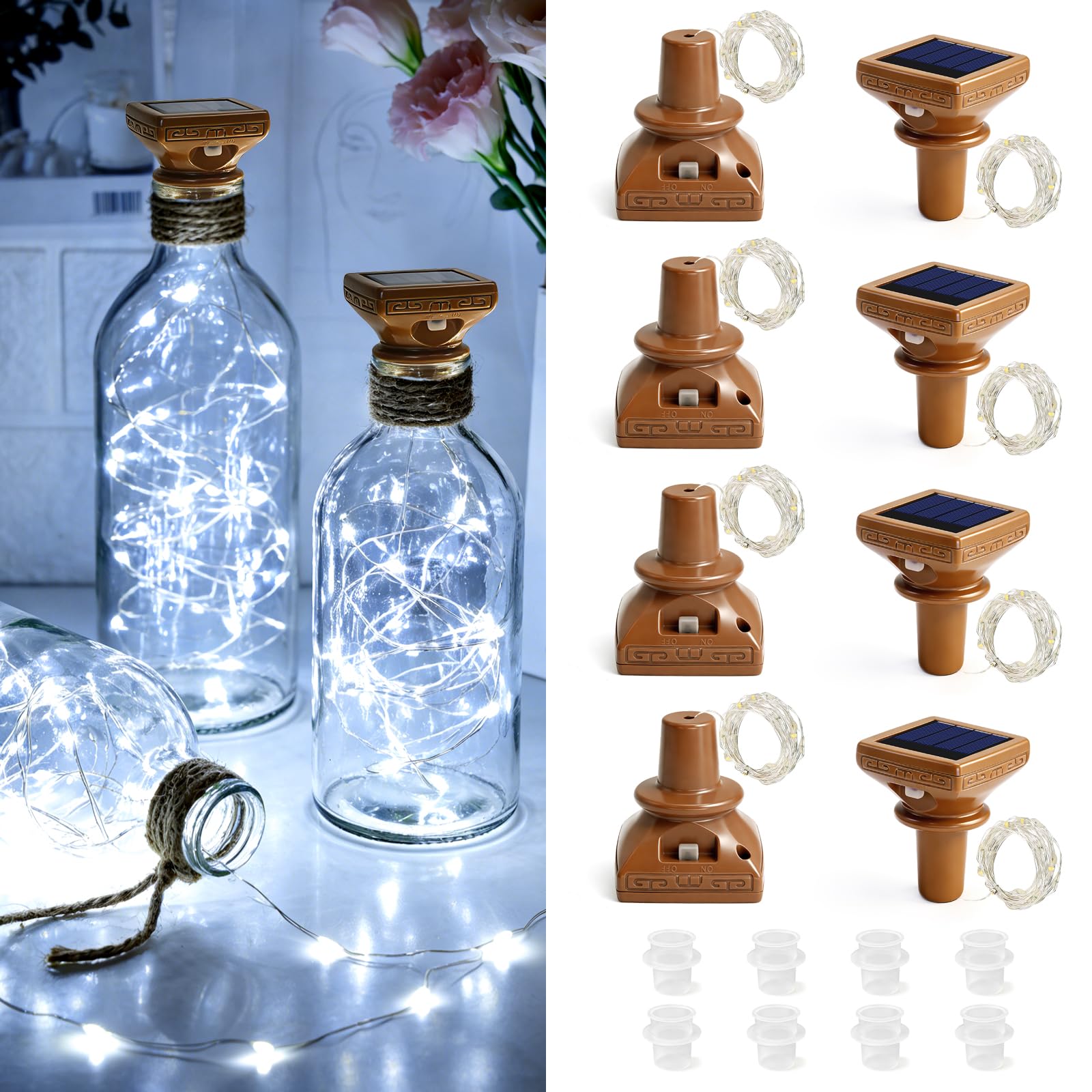VOOKRY 8 Pack Solar Powered Wine Bottle Lights, 20 LED Waterproof Outdoor Solar Fairy String Cork Lights for Wedding,Christmas,Birthday,Halloween,