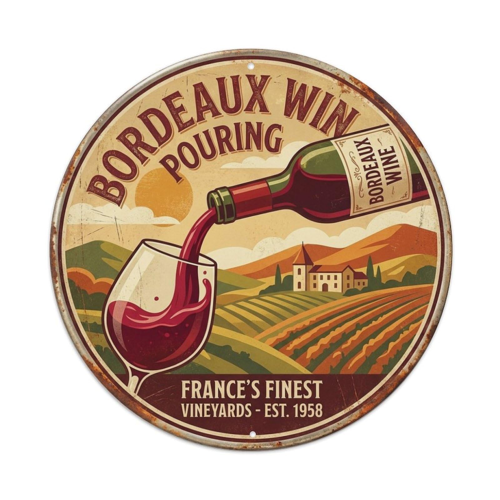 City Culture Travel Bordeaux France Wine Pouring Metal Tin Sign