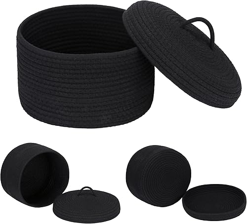 Vista 6 de Cesta de almacenamiento redonda de cuerda de algodón Sea Team con tapa, contenedor de almacenamiento tejido con tapa, contenedor de almacenamiento