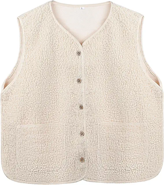Gilet Mouton Sans Manche Femme - Veste Polaire Douillette Hiver