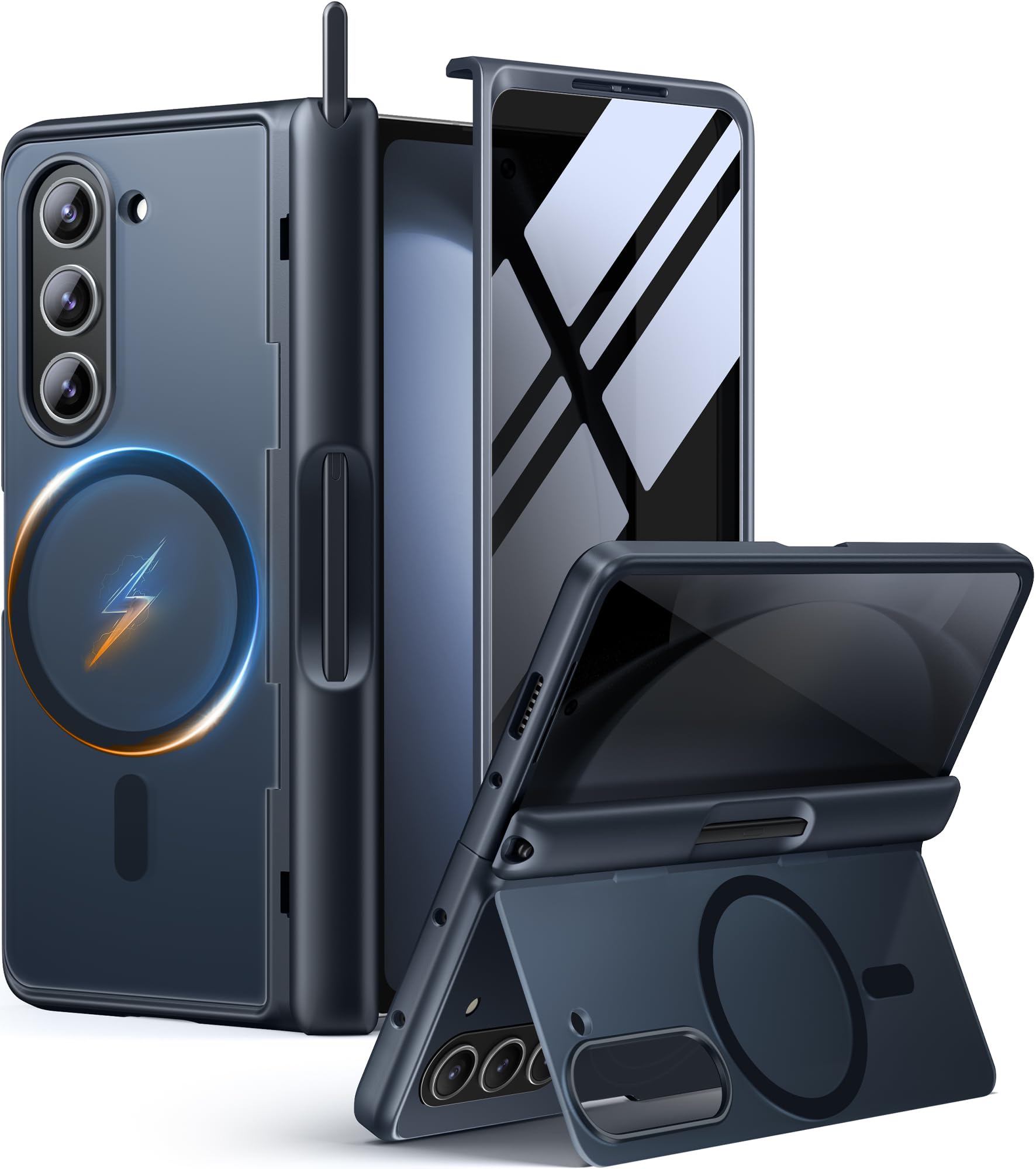 MOBOSI for Samsung Galaxy Z Fold 5 Case [Compatible with Magsafe], [Built-in Kickstand & Hinge Protection & Screen Protector] Full Body Shockproof Phone Case for Z Fold5 with S Pen Slot, Privacy Black