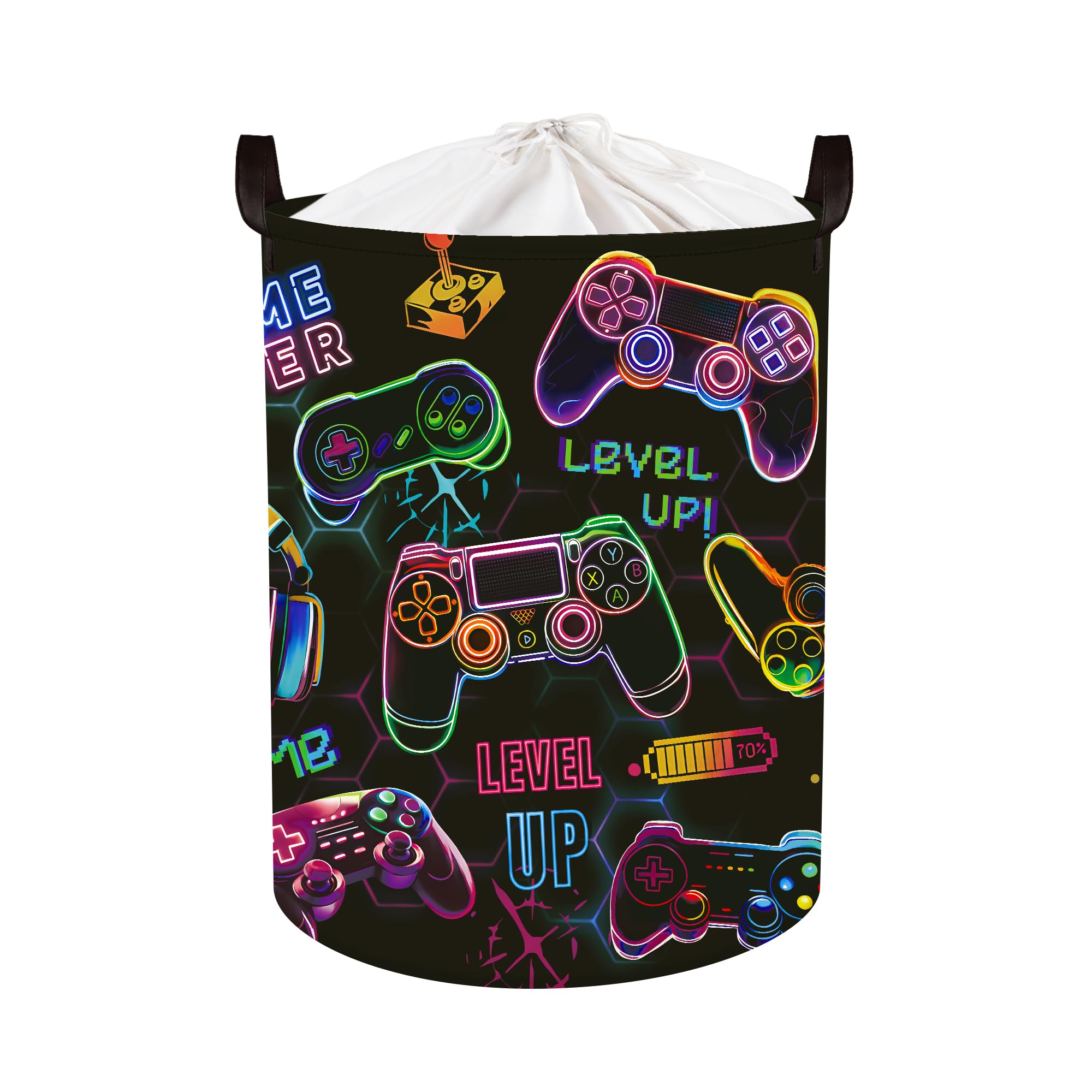 HUUMONSS Cute Gaming Storage Basket for Parents Organizing Kids Toys Clothes Large Game Controller Console Laundry Hamper for Bathroom Shower, Black, 63L