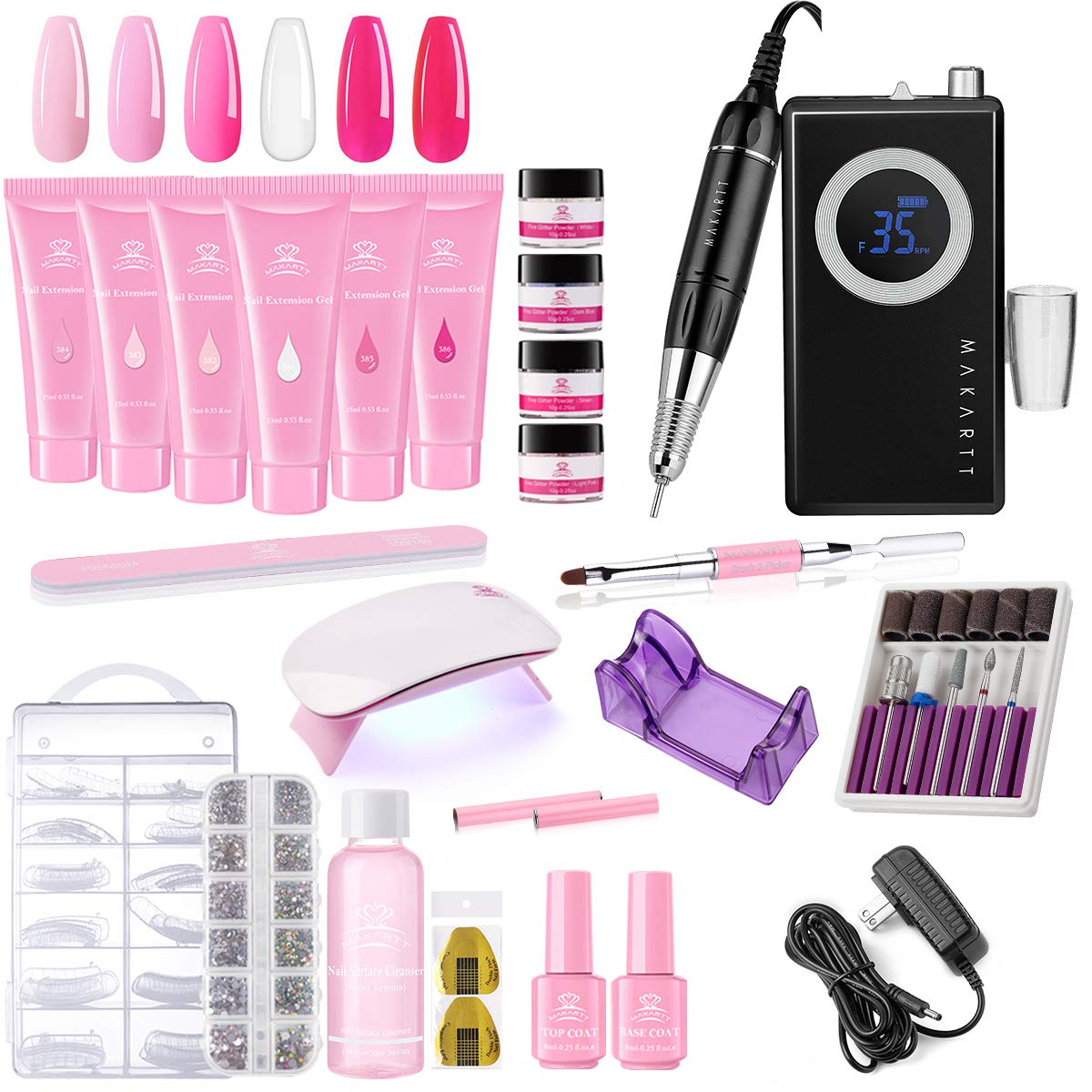 Makartt Pink & Bling Poly Nail Extension Gel Kit with Black