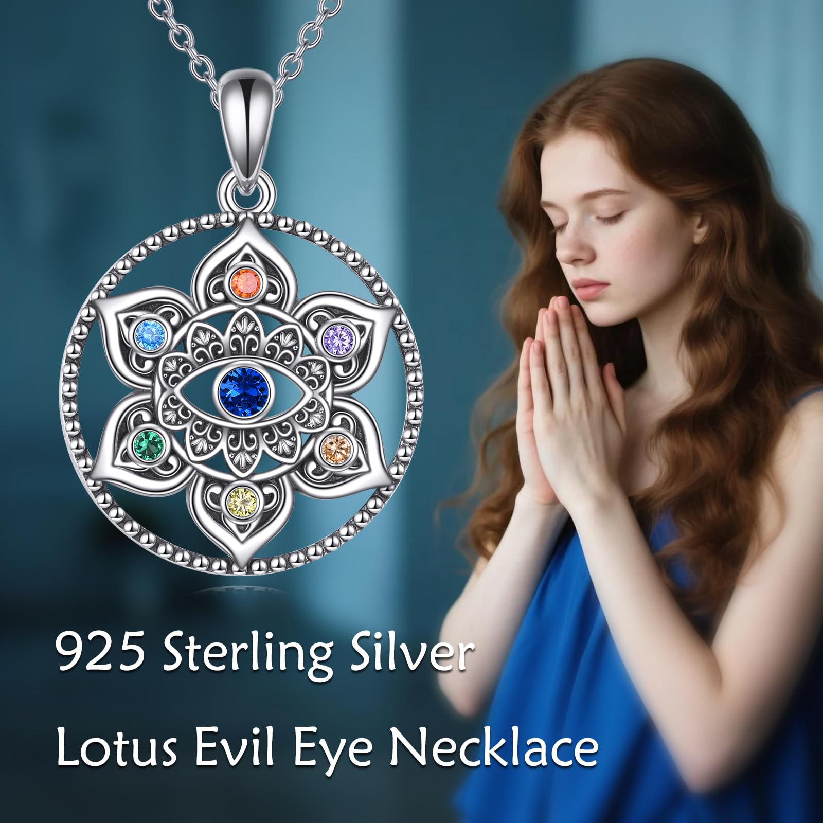 POPLYKE Lotus-Halsketten Damen 925 Sterlingsilber Chakra-Halskette mit bösem Blick Lotusblumen-Schmuck Geschenke für Sie