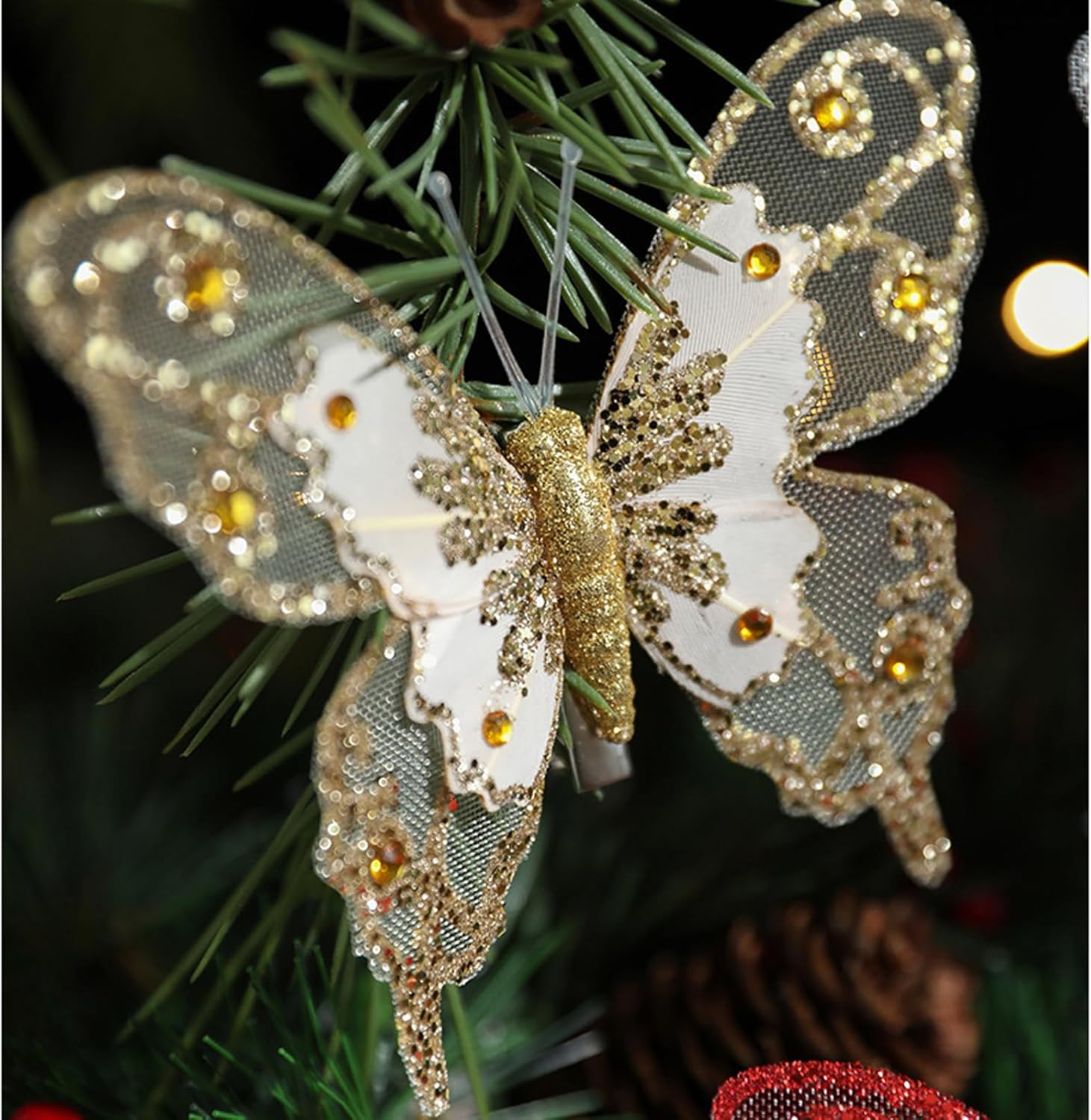 Butterfly Christmas Ornaments Small Cute Christmas Tree Decorations for Indoor Outdoor Unique Holiday Decor Christmas Party Home Decorations (Gold) - Image 5