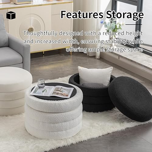 Miniatura 4 de Arvella Taburete otomano redondo de terciopelo de 24.5 pulgadas de ancho, taburete de maquillaje suave con diseño de capas de tarta, reposapiés