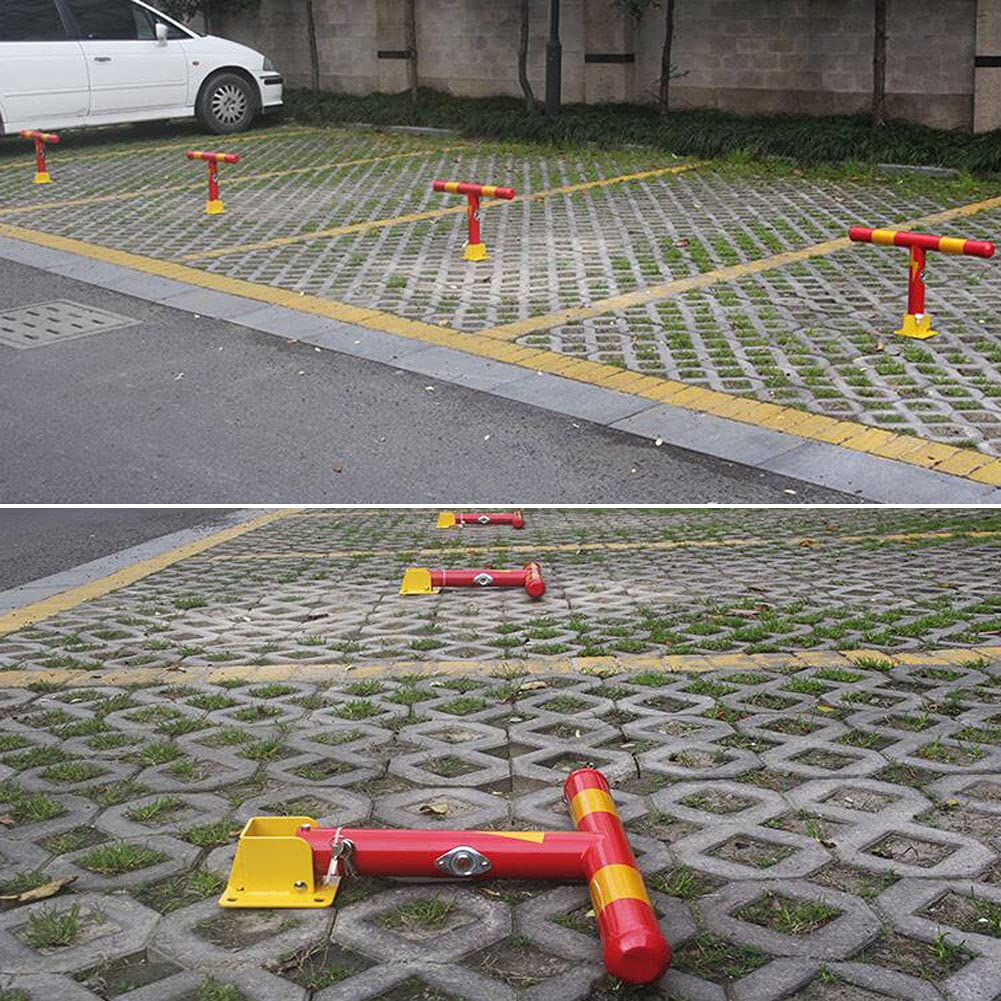 Bolardo de bloqueo de espacio de estacionamiento de automóviles Amarillo y Rojo, Forma de T, Barrera de estacionamiento de Acero Resistente plegable, Interceptor de carril de Barrera de seguridad de