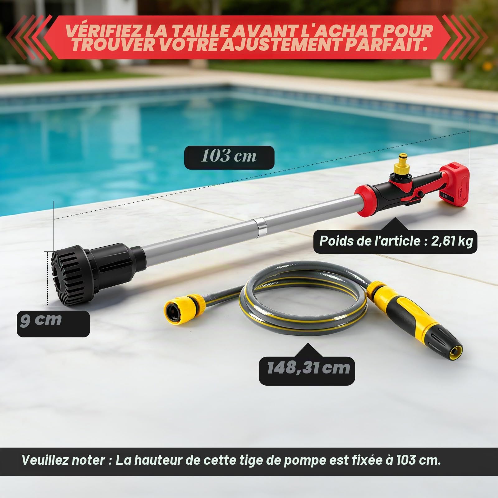 Pompe de transfert d'eau sans fil pour Milwaukee 18V (sans batterie) | 90 l/min, pompe de puisard portable, 1,5m tuyau et buse, pour piscine, jardin, étang