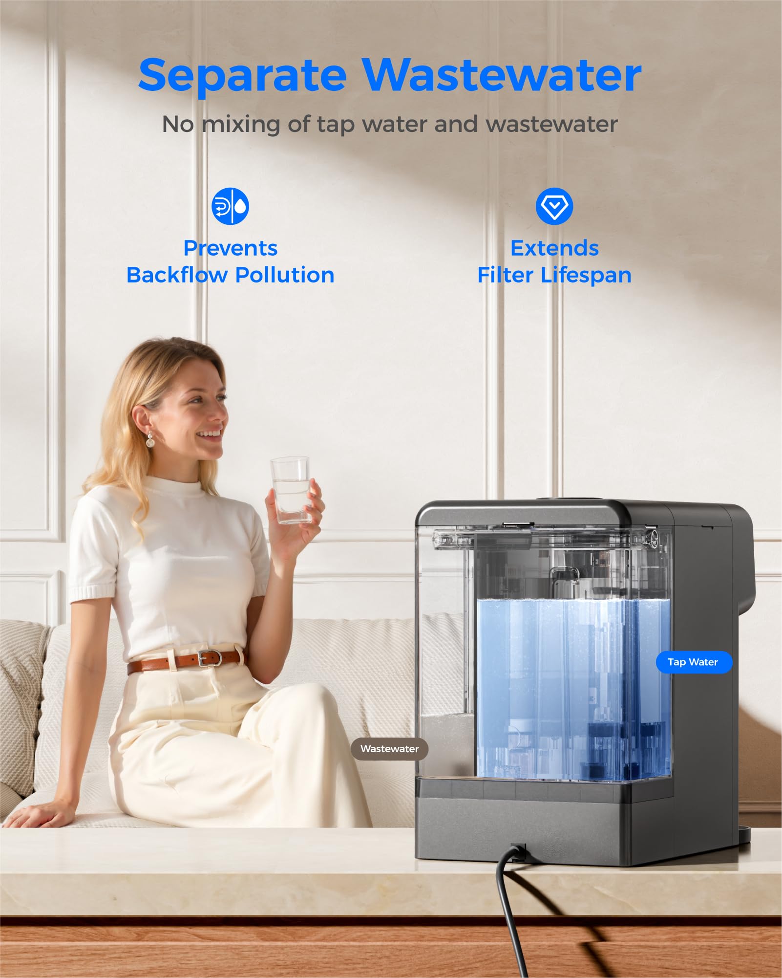 Waterdrop WD-M6H Instant Hot Reverse Osmosis System Countertop Water Filter 7-Stage 3 1 Pure to Drain Hot Water — view 7