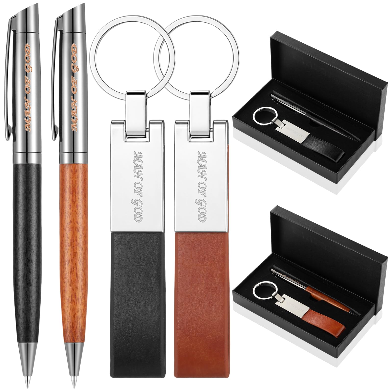 Eersida 2 Set Man of God Pastor Gifts Man of God Ballpoint Pen and Leatherette Keychain for Christian Pastor Father Gifts