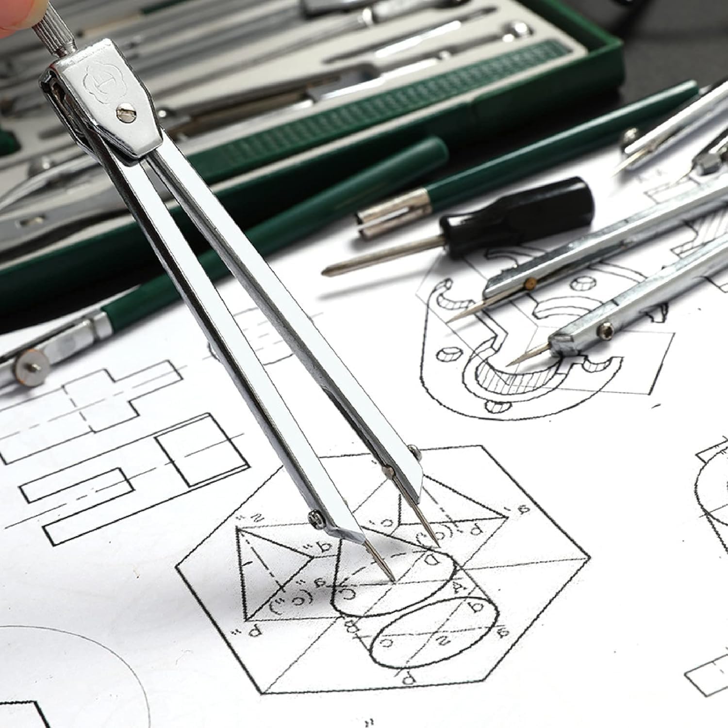 Set Da 23 Pezzi Per Geometria, Strumenti Da Geometria In Metallo Con Compasso Da Disegno, Strumenti Professionali Per Il Disegno Tecnico E Ingegneristico, Per Il Disegno Tecnico E La Creazione Cerchi