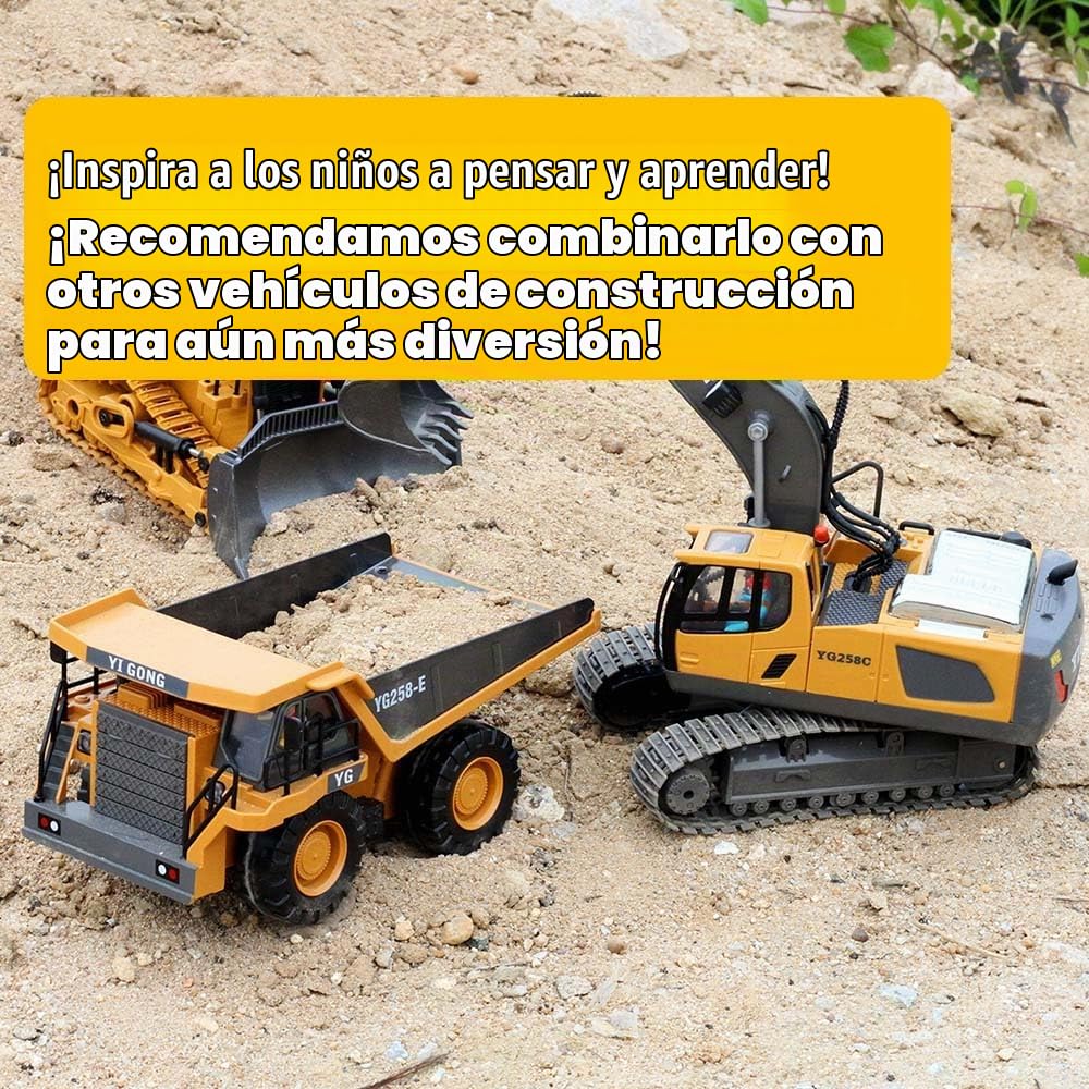 Bulldozer Teledirigido para Niños, Juego de Bulldozer de Metal, Coches de Juguete RC con Luces y Efectos de Sonido, Vehículos de Construcción de Juguete, Regalos para Niños y Niñas