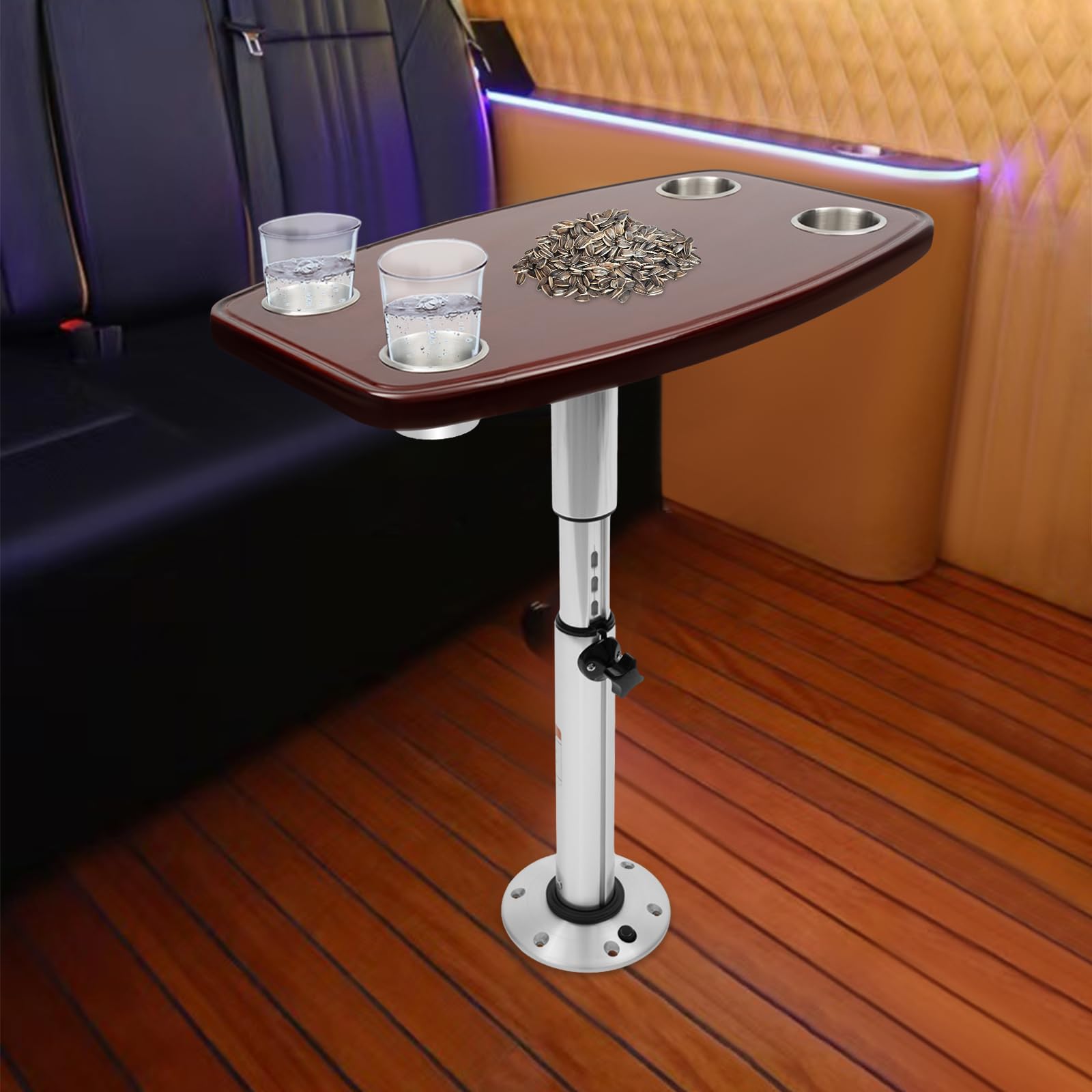 Mesa De Barco Plegable Con Pie, 4 Soportes Para Bebidas, Telescópica, Marina, Barco, RV Motorheim, 600 X 380 Mm, Mesa De Barco De Roble Lacado, Marco De Mesa Para Uso En El Interior