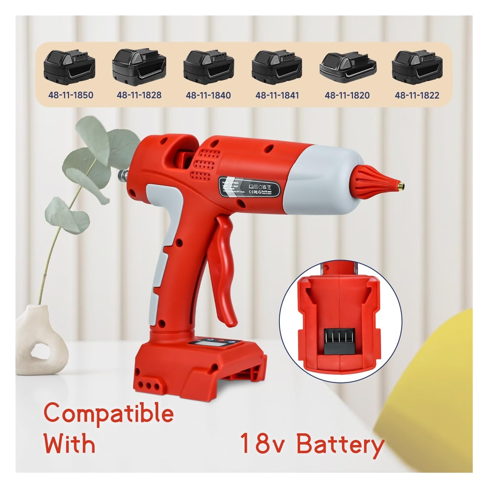 100 W kabelloses Heißklebepistolen-Set for den Einsatz mit 11 mm Klebesticks, digitale LED-Heißklebepistole (ohne Batterie)