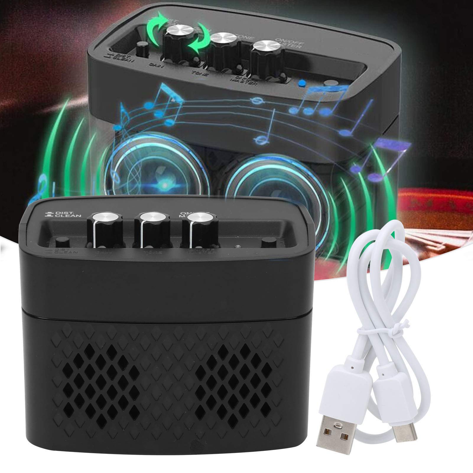 VGEBY Mini Amplificatore per Chitarra con Uscita Stereo, Attrezzatura per Esercitarsi con gli Strumenti o Ascoltare Musica in Movimento (BLACK)