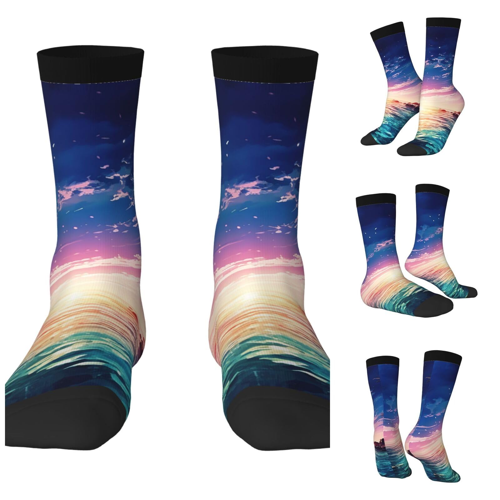 LZQPOEAS Night ocean Athletic Socks Unisex Cushioned Crew Socks Hiking Running Calf Sock Soft Above Ankle Sock