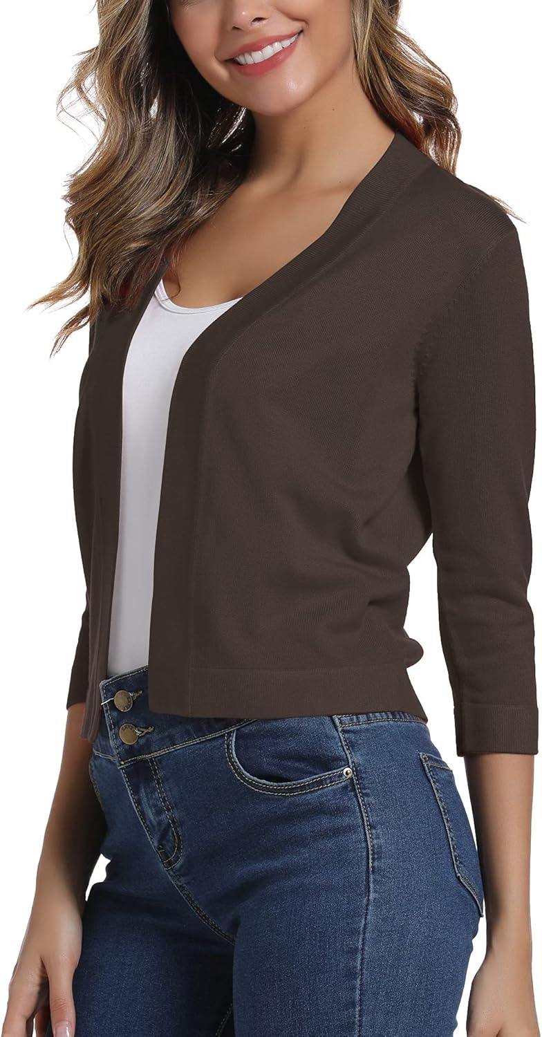 Urban CoCo Women's 3/4 Sleeve Cropped Cardigan Sweater Elegant Shrugs for Women at  Women’s Clothing store